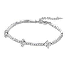 1 Chiếc vòng tay nữ kiểu tennis đính 12 viên đá Moissanite (0.1ct) và 32 viên đá Moissanite (0.05ct), thiết kế 3 hình thoi, dài 20cm. Vòng tay bạc S925 cao cấp đính đầy đá Moissanite, thích hợp đeo hàng ngày. - Bạc - Xem 3