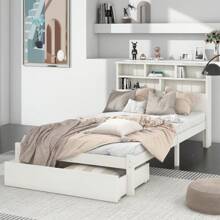 Flieks Bed With Shelves, White Wooden Storage Bed, Underbed Drawer - 3FT Single (90 X 190 Cm) Frame Only - 白色 - 查看 1