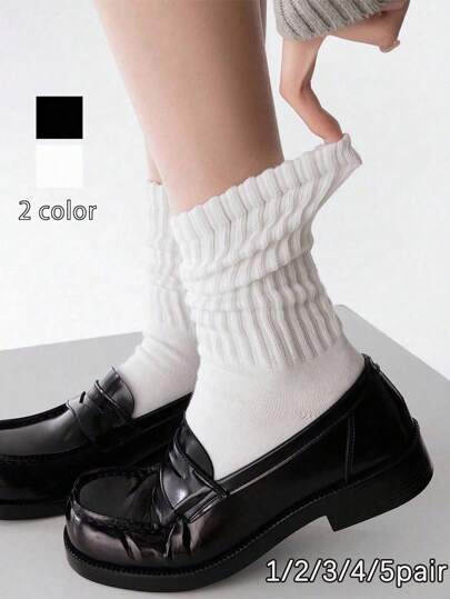 1/2/3/4/5 Pairs Women's Ribbed Mid-Calf/Ankle Socks, Solid Color, Comfortable, Simple And Minimalist Style, Suitable For Daily Wear For Ladies And Women