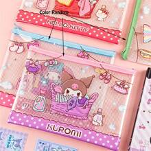 Sanrio (Autorisé) 1/3 pièces Sac de fichiers hello kitty de Sanrio, sac à mailles respirant Kuromi, sac de rangement d'accessoires Yuguigou, sac de classement de documents Melody, convient pour les écoles, les bureaux, styles aléatoires