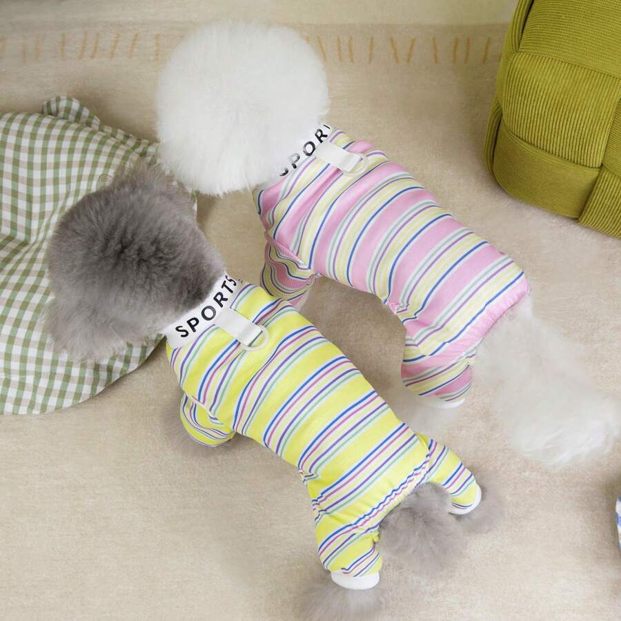New Spring/Summer Pet Clothes, Cat Casual Wear, Air Conditioning Cat Clothes, Dog Four-Leg Clothes, Apparel, Animal Costumes, Small Dog Clothes, New Casual Wear, British Style Animal Outfits, Breathable Sports Clothes With Leash Buckle - Yellow - View 1