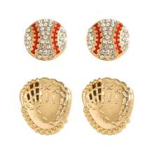 Set de 12 pares de pendientes de mujer con diseño de bolas deportivas con rhinestones, que incluyen baloncesto, aro de baloncesto, fútbol, pelota de golf, adecuados para usar en eventos deportivos diarios