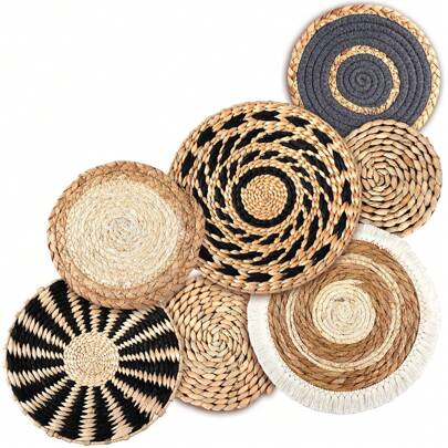 1/7 Style Boho Wall Basket Decor Hanging Handcrafted Seagrass Woven Basket Wall Decor Round Bohemian Basket Wall Art For Farmhouse Home Room Rustic Decorations Table, Multi Sizes (Classic)