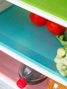 4pcs Waterproof Refrigerator Liner, Rectangle Moisture-Proof Pad, Washable Fridge Mat, Placemat For Home Little Daisy And Lemon Pattern(Green) For School,Office,Household,Travel