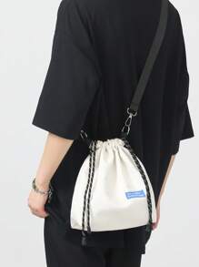 TIANDINGYU Women's Crossbody Bag, Fabric Drawstring Bucket Bag, Casual Street Style Shoulder Bag, Shopping Tote Bag, Large Capacity Japanese Style Bucket Bag, Minimalist Fashion Canvas Bag, Work Commuter Bag