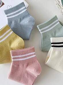 5 Pairs Women's Colorful Striped Short Socks, Fashionable & Versatile, Spring/Summer