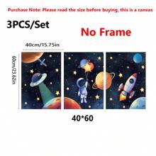 3 Canvas Poster Prints, Astronauts In Space, Rockets, Aliens, Planets, Star Art Decor, Science Fiction, Watercolors, Home Decor Wall Art - Canvas (Optional Frames) Gifts Birthday Graduation