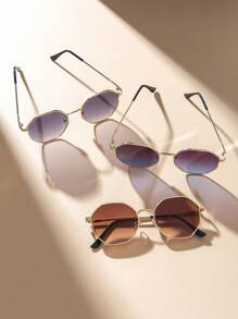 3pcs Metal Full Rim Fashion European & American Fashion Glasses, Retro Oversized Frames