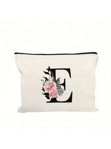 1pc Letter A-Z Flower Print Makeup Bag, Gift For Girls, Cute Retro Simple Fashion Letter Pattern Printed Bag Storage Bag,Cosmetic Pouch For Small Items Storage,Storage Bag, Makeup Storage Bag, Toiletry Bag, Clutch Bag, Lightweight Foldable Storage Bag, Simple Shopping Bag, Teacher Gift Clutch Bag,Storage For Nurses, Doctors, Teachers Bag, Suitable For Personal Travel Cosmetics Storage