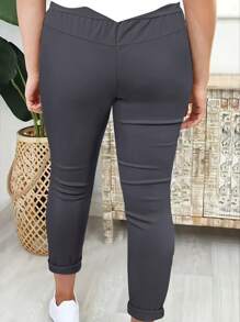 Women's Casual Solid Color Drawstring Waist Long Pants