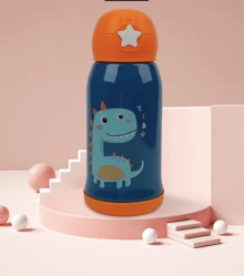 Double Layer Children's Thermal Bottle With Silicone Straw, Stainless Steel, 500ml - trái cam - Xem 2