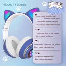 Kids Children Headphones Wireless Bluetooth Headset LED Lights Cat Ear Earphone