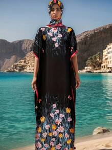 1 套女士春夏斑马印花雪纺沙滩罩衫、泳衣披肩、缎面和服长袍 + 头巾，适合旅行和日常使用