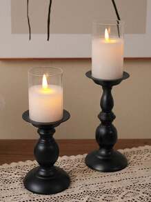 1pc/3pcs Matte Black Pillar Candle Holder, Metal Candlestick Candle Holder Stand, Home Coffee Table Decor, Decorations Centerpiece For Dining, Living Room