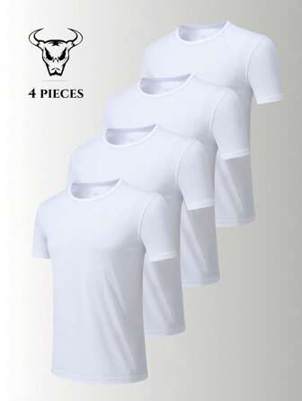 4-pack herr sommarträning fukttransporterande kortärmade t-shirts, utomhussporter andningsbara maratonlöpning par snabbtorkande toppar t-shirt