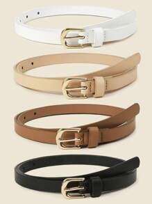 4pcs Women Classic PU Leather Belt Solid Color Simple Skinny Belt With Square Buckle For Jeans Pants - Pin Buckle - View 7