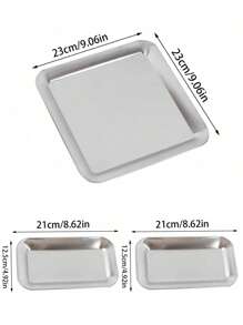 1 pieza de bandeja cuadrada de acero inoxidable 304, bandeja rectangular poco profunda de estilo industrial, apta para café, té, postre, pastel, apropiada para cafetería, reuniones en el patio