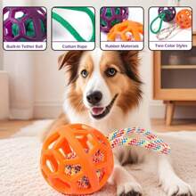 TPR Kautspielzeug für Hunde, strapazierfähiger Gummiknoten Ball mit geflochtener Seilgriff, hochelastisches Cut Out Haustier Spielzeug zum Zähne schleifen & Trainieren, für mittelgroße Hunde empfohlen