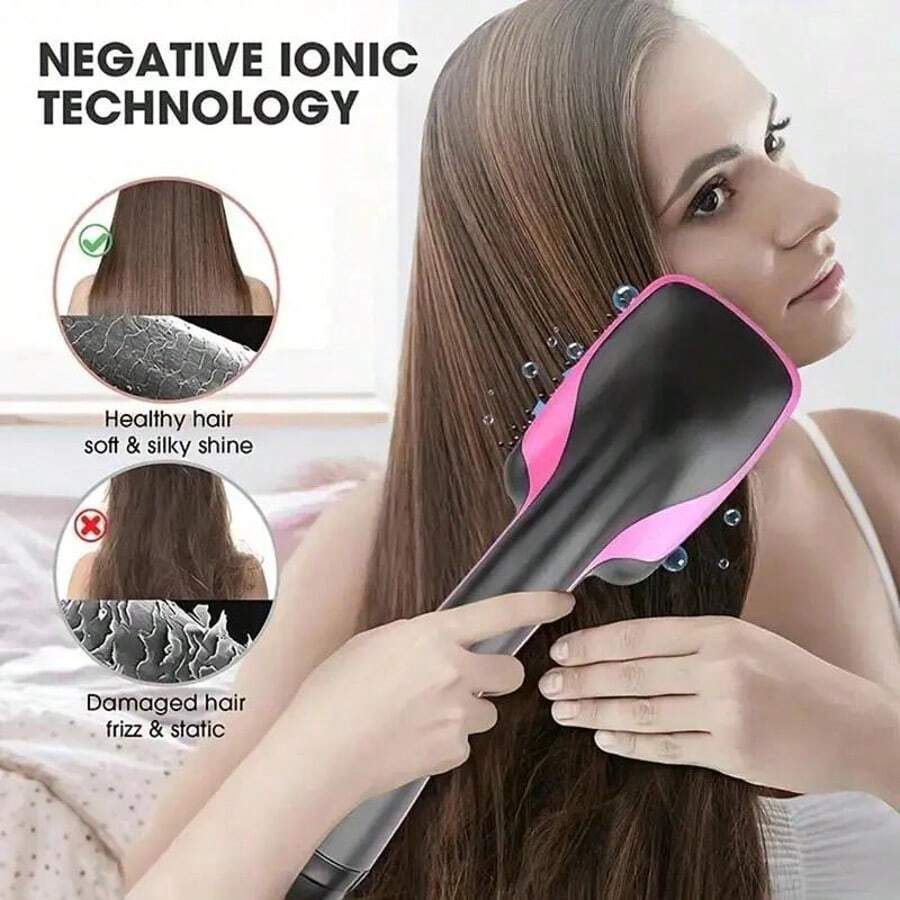 Hair Dryer And Blow Dryer Brush In 1,Negative Ion Hair Dryer Brush, 1Step Lonic Hair Straightener Brush Hair Dryer Hot Air Brush, Hair Styling Tool Straightening Drying Smooth Hair For All Hair Types - Black and Red - View 1