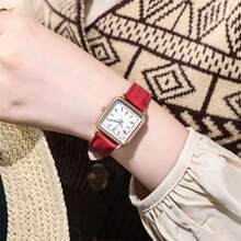 Square Ladies' Luminous Watch Simple & Delicate Women's Quartz Watch Women's Fashionable Simple Square Dial Wristwatch With Numerical Markers And Leather Strap Suitable For Daily Wear And Suitable For Birthday Gift, Anniversary Gift