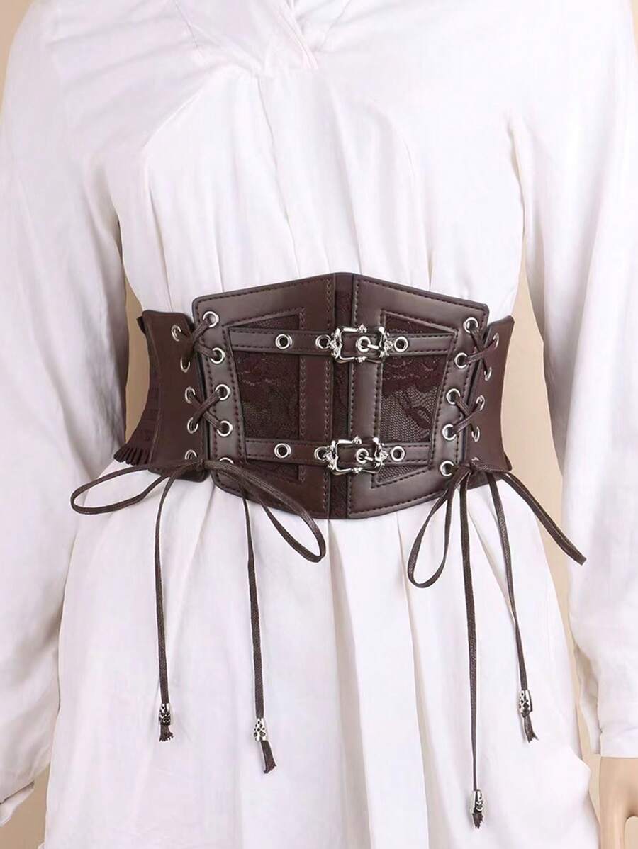 1 pieza Cinturón elástico con decoración de encaje para la cintura de mujer, cinturón de corsé para vestido, entrenador de cintura para adelgazamiento y control de abdomen