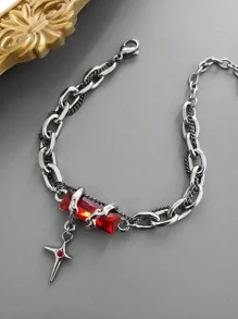 1 件男士时尚溶解黑暗万圣节手链，独特美式风格高端小众设计 - 雙黑十字手鍊 - 查看 10