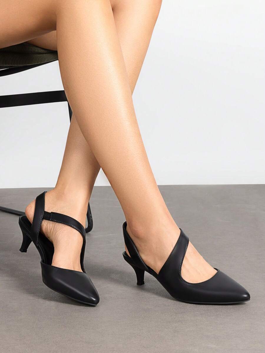 Kitten Heels For Women Closed Toe Pointed Toe Low Heel Strappy Pumps Party Dance Wedding Dress Shoes For Women - Black - View 1