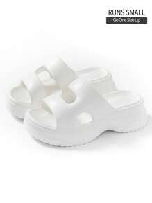 女士厚底挤压感拖鞋，EVA 时尚户外沙滩凉鞋，夏季高跟拖鞋 - 白色 - 查看 7