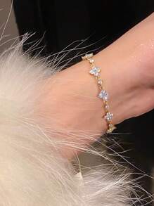 1pc Simple 925 Sterling Silver Zirconia Clover Bracelet Fine Jewelry Gift For Women Girlfriend Gift Fine Ladies Jewellery