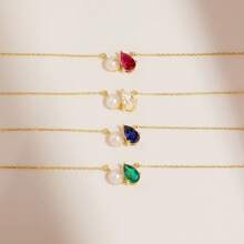 Customized Teardrop Gemstone Women's Necklace With Pearl Teardrop Birthstone. A Dainty And Delicate Gift For Her, Girlfriend, Mom, Grandmother, Family, Friends - Perfect For Anniversaries, Valentine's Day, Mother's Day, Birthdays, Graduations, Daily Wear, Weddings, Proms, Or Any Special Occasion. - Multicolor - View 5