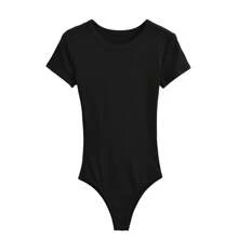 LA PRINCESA ,BODY DE DAMA ,TRAJE DE CUERPO DE MANGA CORTA CON CUELLO REDONDO ,TRANSPIRABLE ,ALGODON ELASTICO - Negro - Ver 1
