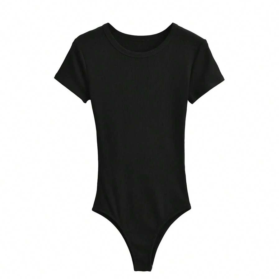 LA PRINCESA ,BODY DE DAMA ,TRAJE DE CUERPO DE MANGA CORTA CON CUELLO REDONDO ,TRANSPIRABLE ,ALGODON ELASTICO - Negro - Ver 1