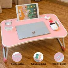 Folding Laptop Table Bed Tray Sofa Lap Portable Computer Desk Stand Breakfast ~ - Pink - View 6