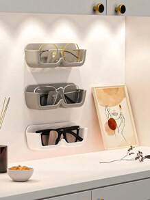 10 piezas/3 piezas/1 pieza Organizador de gafas de montaje en pared sin taladro, cajas de almacenamiento, soportes, adecuado para dormitorio, sala de estar, baño, cocina para organizador de almacenamiento de mujer, artículos esenciales de viaje, regreso a la escuela, almacenamiento de dormitorio, decoración de otoño