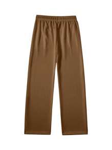 Men's Loose Straight Leg Casual Pants, Drawstring Waist Wide Leg Solid Color Simple Style, Versatile Spring Sports - Coffee Brown - View 2