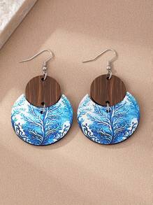 1 Pair Bohemian Style Colorful Wooden Beach Tree, Crescent Moon, Bow Knot & Flower Pendant Fashion Creative Drop Earrings