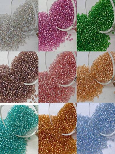 2700pcs Full Set, 300pcs/Color, 3mm, 9 Colors Enameled Silver-Lined Round Glass Beads, Vibrant Color Charm, Suitable For Handmade DIY, Headbands, Hair Clips, Crowns, Gift For Friends