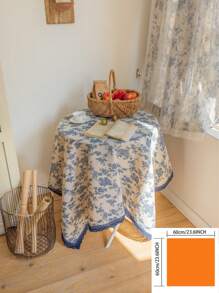 法式奢华复古风格蓝玫瑰花卉蕾丝边长方形桌布，适用于咖啡桌、电视柜、节日派对、生日、婚礼、户外拍摄背景，四季皆宜 - 藍白色 - 查看 15