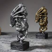 Die stillen Gesichter von Menschen sind goldene abstrakte Kunstwerke aus Harz für die Heimdekoration, bestehend aus 3 Teilen.