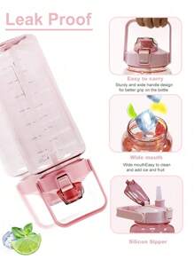 Botella de agua de 2000ml o 750ml, 1/2 piezas, a prueba de fugas, con flujo rápido de agua, para fitness, gimnasio, al aire libre, oficina, vuelta al colegio (rosa), con marcador y pajita, de gran capacidad, accesorio esencial para el viaje de verano a la playa