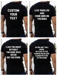 Plus Size Customized Text Men's T-Shirt,High Street Vintage Style ,Motivational Quotes: Custom Text Tees For Big Guys Who Rule The Streets - Your Message(Up To 6XL),Multi-Occasion Applicability Such As Gym/Nightclub/Hip Hop , Etc. - Black - View 2