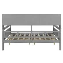 MERAX Full Size Daybed, Wood Slat Support, With Bedside Shelf And Two Drawers, Gray
