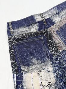 Męskie modne szorty dżinsowe z nadrukiem 3D Patchwork, lato