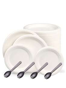 10/95/100/200pcs 7-Inch (Approx. 17.5cm) Disposable Paper Plates, Suitable For Daily Meals, Dinner, Parties, Fruit, Cakes. Includes Compostable Paper Plates And Cutlery Set - Multicolor - View 8