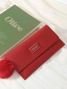 Cartera larga de piel premium para mujer en color rojo con múltiples ranuras para tarjetas, tapa con cierre, bolsillo para monedas, compartimiento para billetes y llavero con pompón. Perfecta para organizar tarjetas de crédito, ID y efectivo. Ideal como bolso de viaje para novia, madre, maestra o San Valentín. Excelente para la oficina, ir y venir del trabajo, compras y vuelta al colegio. Esencial de viaje, bolso para mujer, portacartas. - Rojo - Ver 6