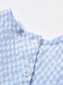 Vestido Xadrez Azul Claro Sem Mangas com Bordado Fofo de Pato para Meninas, Essencial de Verão