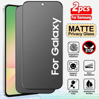 ZYONS 2片装磨砂AG防窥屏保护膜，兼容三星Galaxy系列，防眩光、防偷窥、防间谍，游戏好伴侣，易于安装，全覆盖防摔，屏幕保护膜，触感顺滑，防指纹，兼容手机壳，生日/送给家人朋友的礼物，钢化玻璃，防偷窥，手机屏幕保护膜，手机配件，防水防震防摔防刮
