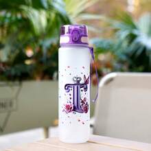 1pc 34OZ/1000ml Durable Outdoor Large Capacity Water Bottle With 26 Letter 3D Printed Rose Pattern, Leak-Proof, One-Click Open Lid, Time & Volume Markings, Suitable For Outdoor Activities, Camping, Fitness, Running, Basketball, School, Gifts For Easter, Independence Day, Mother's Day, Birthday - Multicolor - View 18