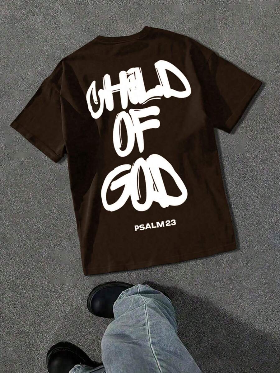 Men's Fashionable Street Graphic Short Sleeve Loose T-Shirt, Black - Coffee Brown - View 1