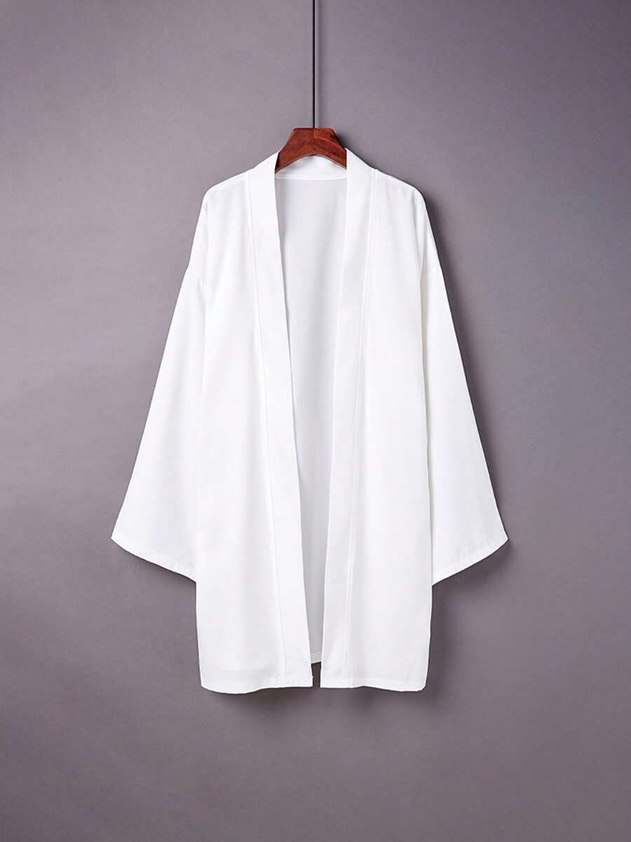 Japanese Style Solid Color Versatile Mid-Length Windbreaker Cardigan, Chinese Style Long Lapel Hanfu Cosplay Sunscreen Coat, Kimono